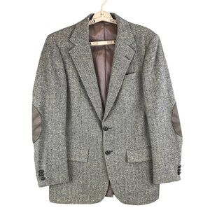 Repp Ltd Mens 42 Sport Coat Gray Tweed Blazer Herringbone Elbow Patch 2 Button